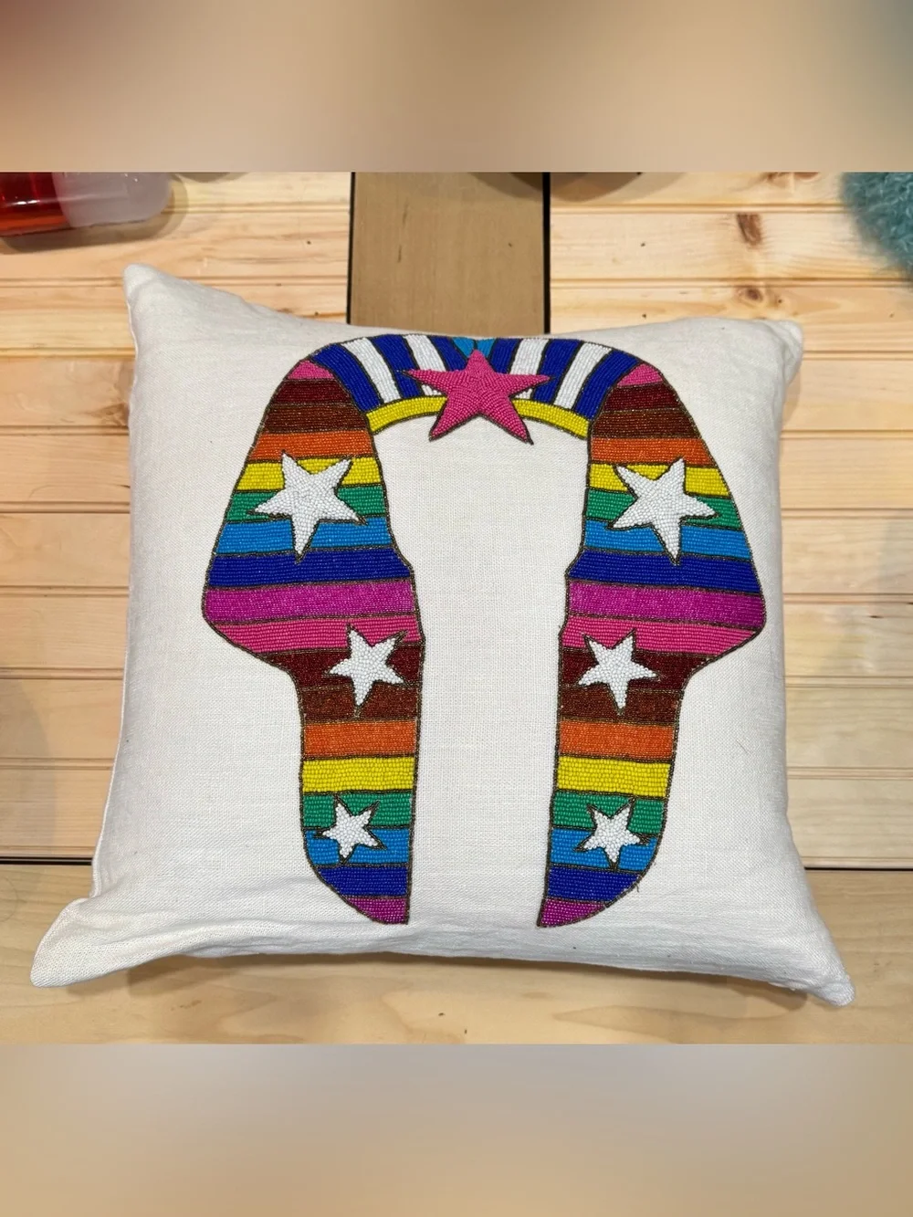 JONATHAN ADLER SPHINX GLASS BEADED PILLOW EXCELLENT EUC COND. RARE HTF HANDMADE